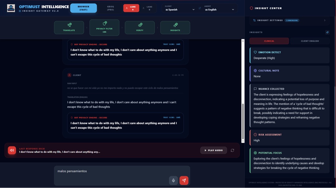 Optimust Connect insight center interface
